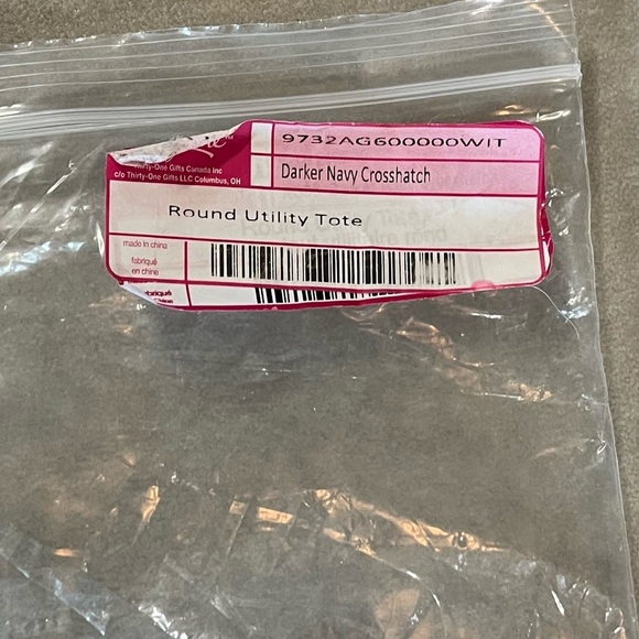 Thirty-One Navy Round Utility Tote with Striped Handles. New. - Picture 3 of 4